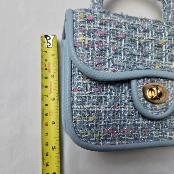 Call It Spring Tweed Mini Top Handle Bag Pastel Structured Purse Gold Turn Lock - Picture 8 of 9
